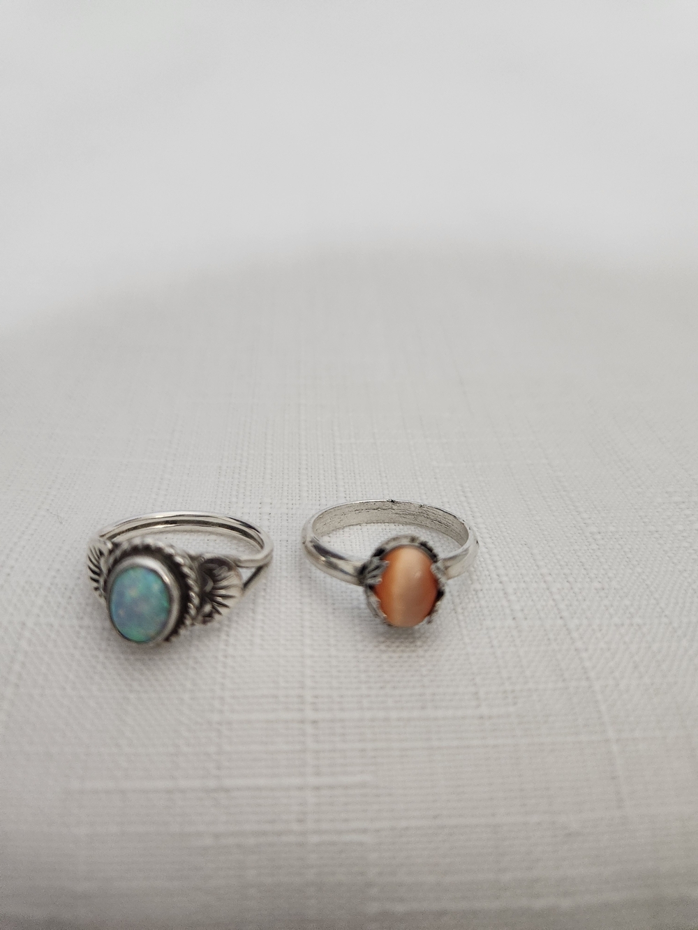 Silver Opal-Effect and Peach Stone Women's Ring Set - Picture 6 of 6
